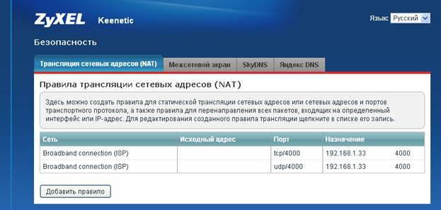 Port forwarding Zyxel Keenetic: Description détaillée et recommandations