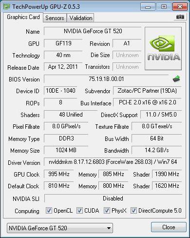 Spécifications nvidia gt 520