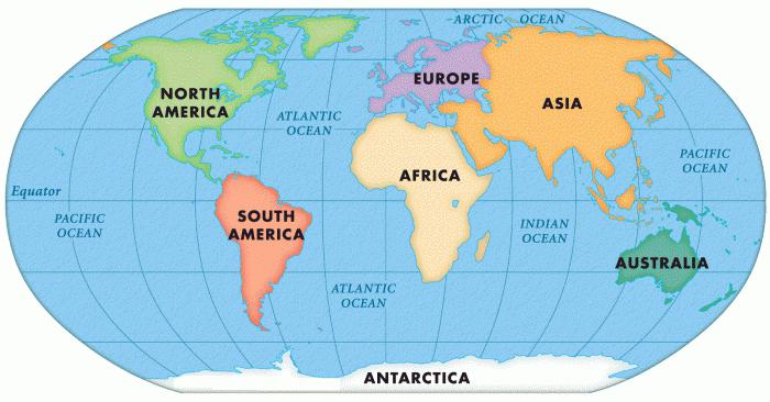 carte des continents et des océans